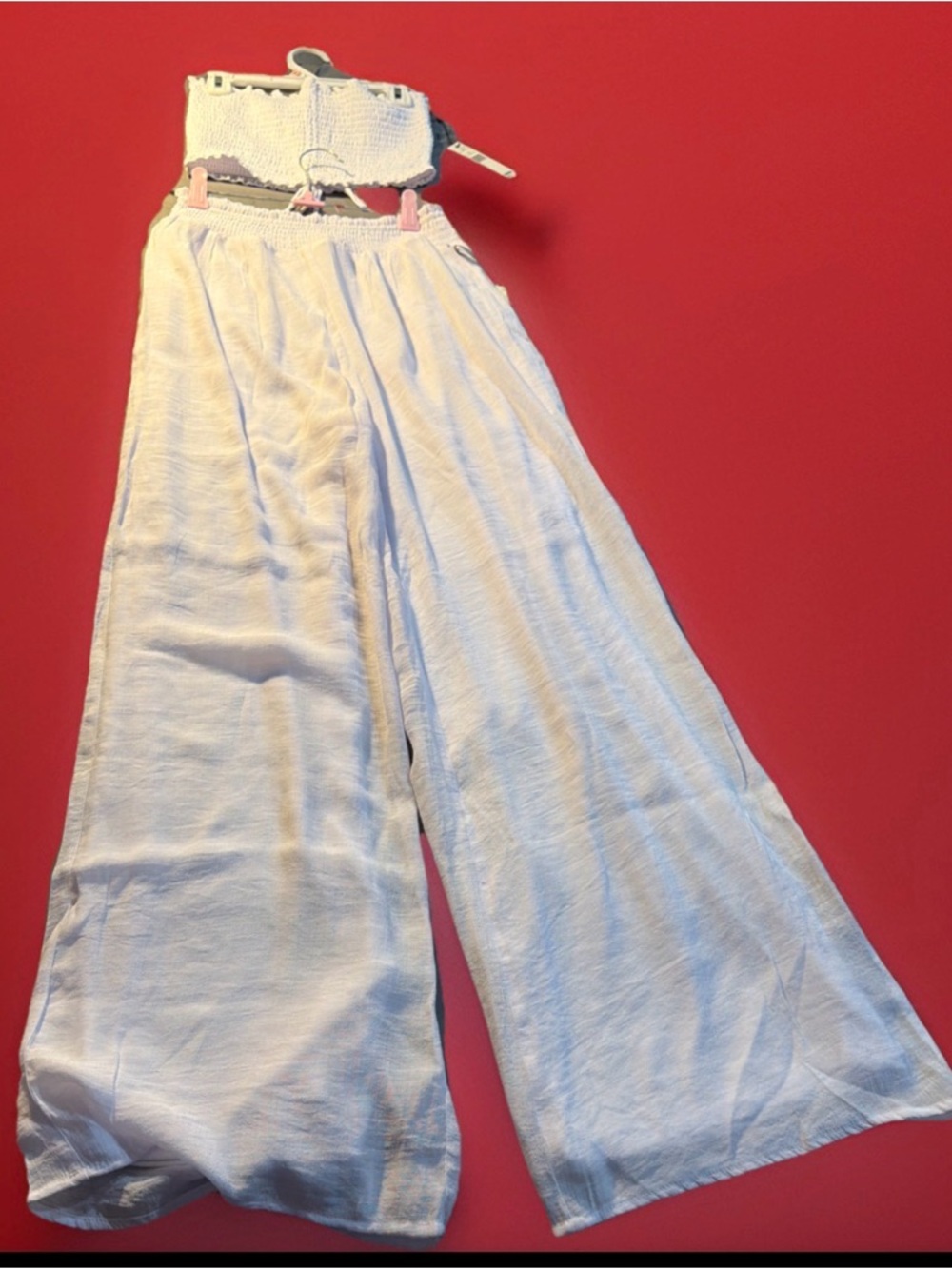 Love 83 pant set White Wide Leg Pants lined with Cropped Top size M